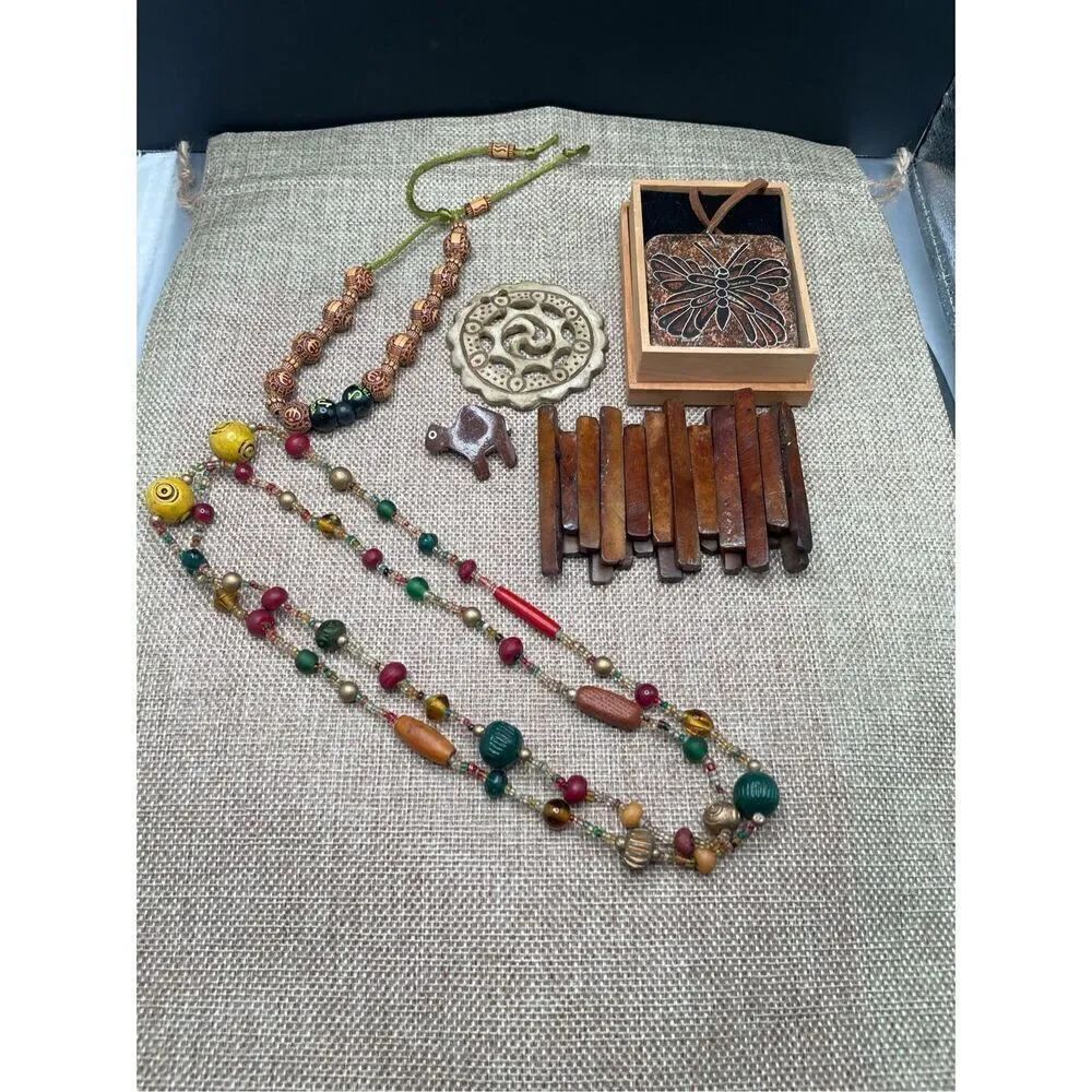Not so Mystery Mystery Bag of 6 Assorted Vintage Jewelry made of Wood Stone